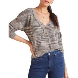 Free People Marble Ribbed Mercury Henley V Neck Button Front Crop Knit Sweater